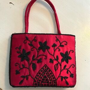Elegant Vintage Red Satin Intricate Beaded/sequined Purse Cocktail Evening Bag